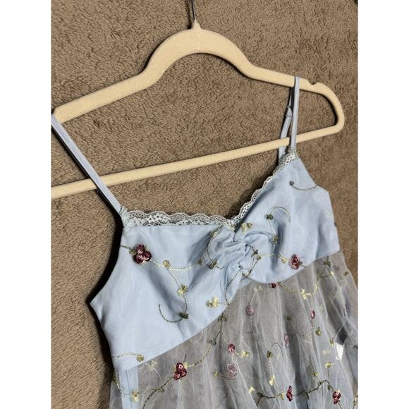 Y2k Inspire Fairy Top XS Embroidered Floral Babydoll Strappy Blue Fairycore - Picture 8 of 8